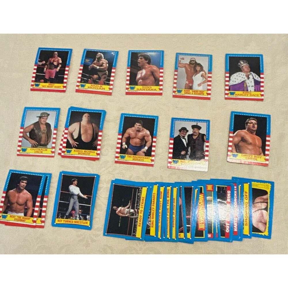 Vintage 1987 Topps WWF Wrestling Card Lot - 36 Cards incl. Bret Hart Rookie #1